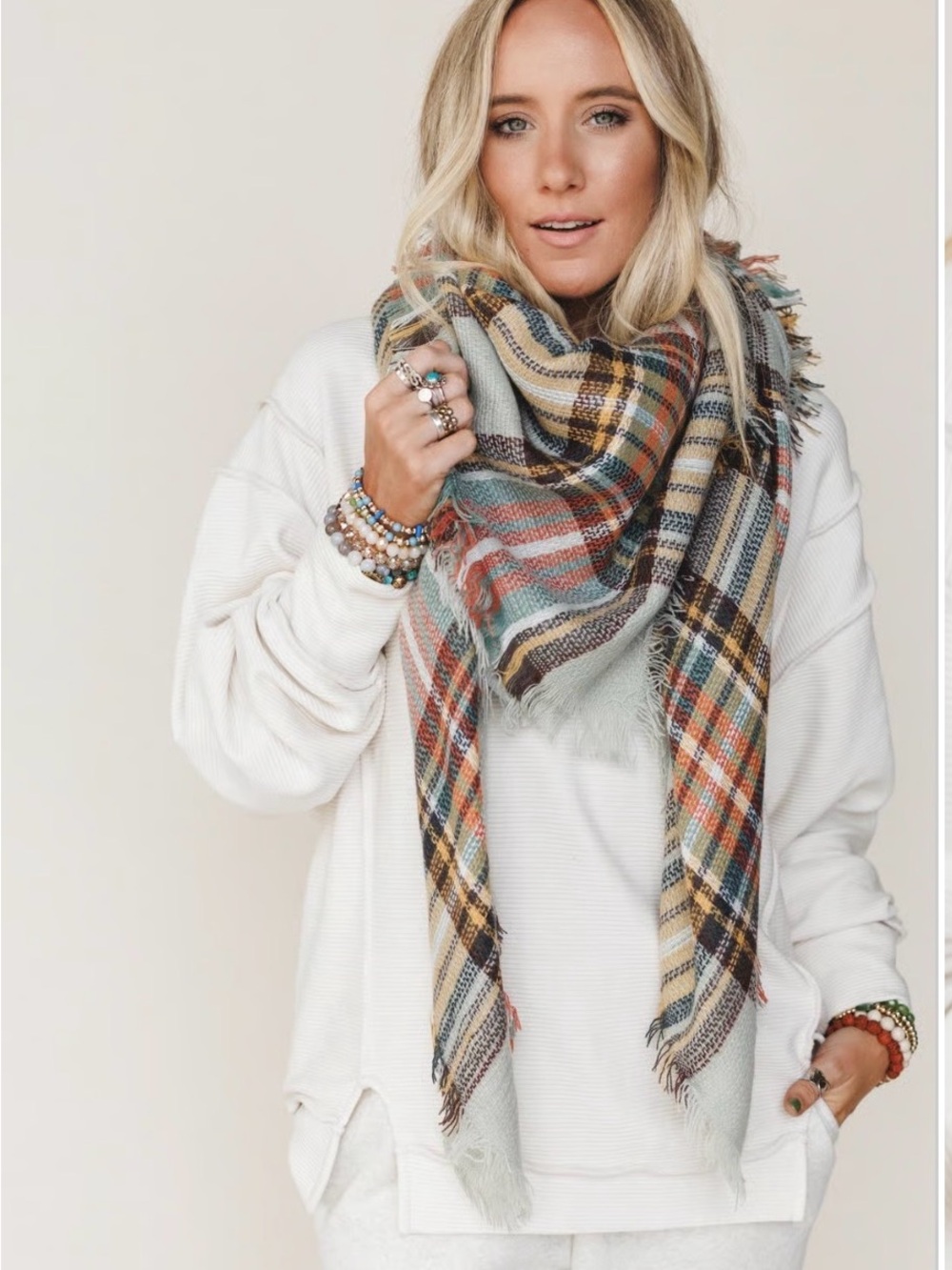 Three Bird Nest Oversized Plaid Blanket Scarf – NWOT